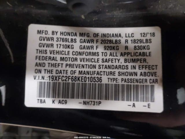 2019 HONDA CIVIC LX 9