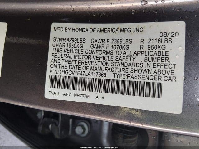 2020 HONDA ACCORD EX 9