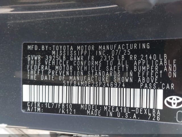 2025 TOYOTA COROLLA LE 9