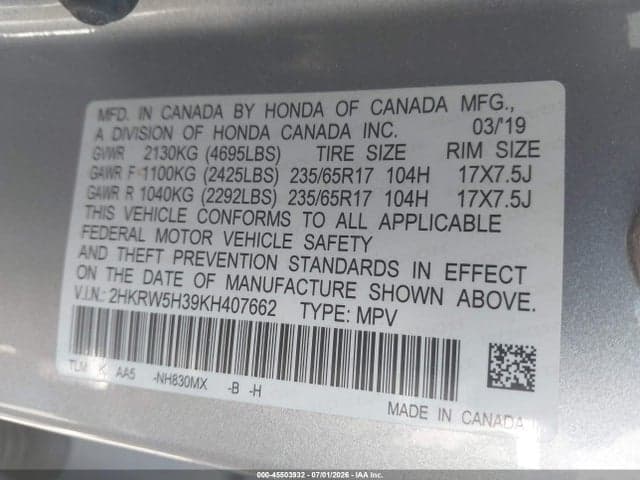 2019 HONDA CR-V LX 9