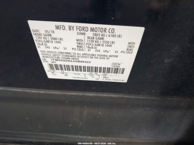 2018 FORD EXPLORER XLT 9