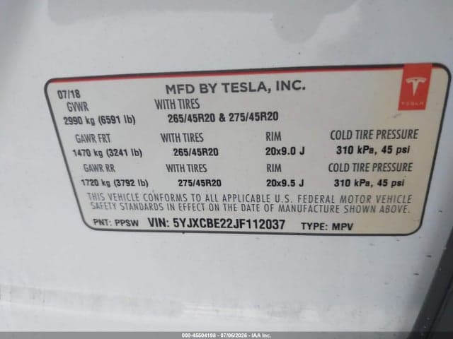 2018 TESLA MODEL X 100D/75D/P100D 9