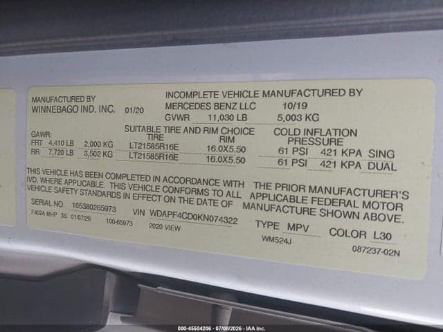 2019 MERCEDES-BENZ SPRINTER 3500XD HIGH ROOF V6 9