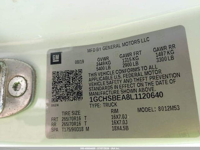 2020 CHEVROLET COLORADO 2WD LONG BOX WT 9