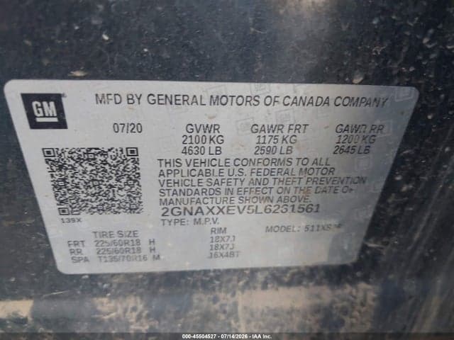 2020 CHEVROLET EQUINOX AWD PREMIER 1.5L TURBO 9