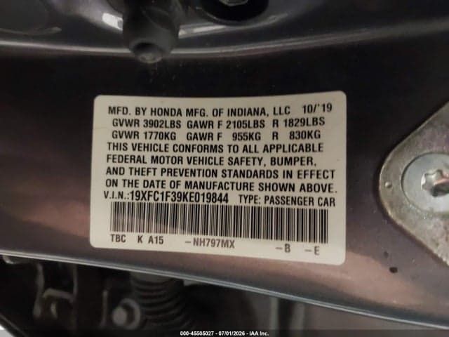 2019 HONDA CIVIC EX 9