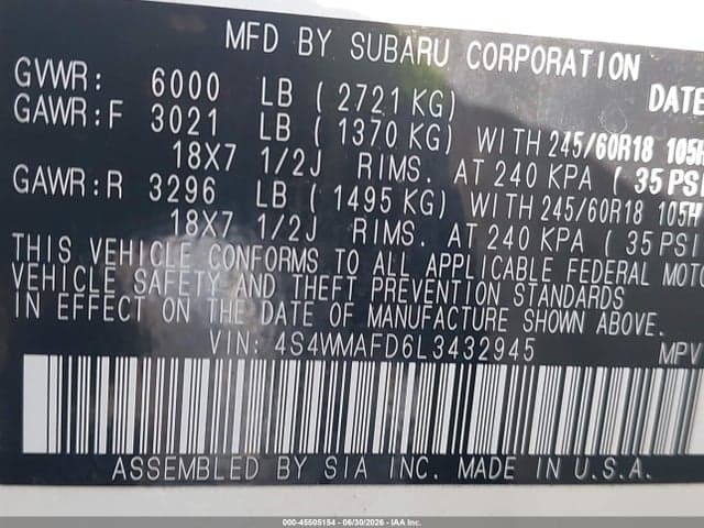 2020 SUBARU ASCENT PREMIUM 9