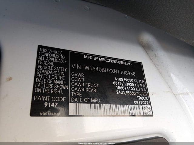 2022 MERCEDES-BENZ SPRINTER 2500 STANDARD ROOF I4 9