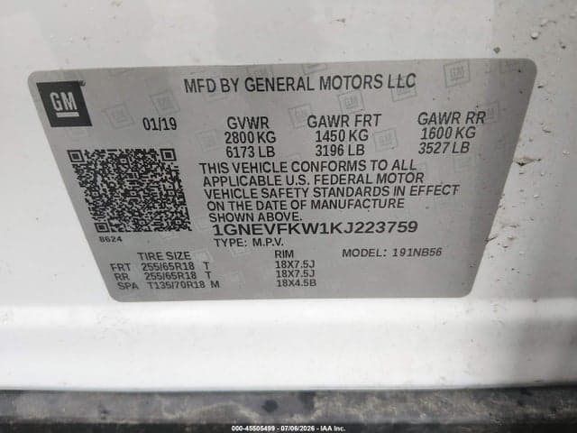 2019 CHEVROLET TRAVERSE LS 9