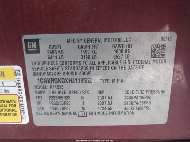 2017 CHEVROLET TRAVERSE LT 9