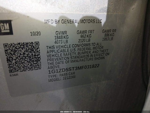 2021 CHEVROLET MALIBU FWD LT 9