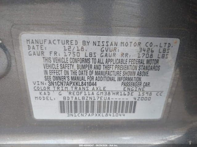 2019 NISSAN VERSA 1.6 SV 9