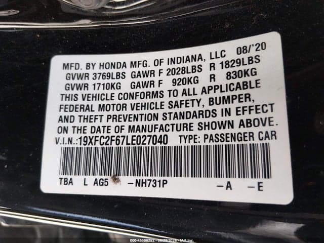 2020 HONDA CIVIC LX 9