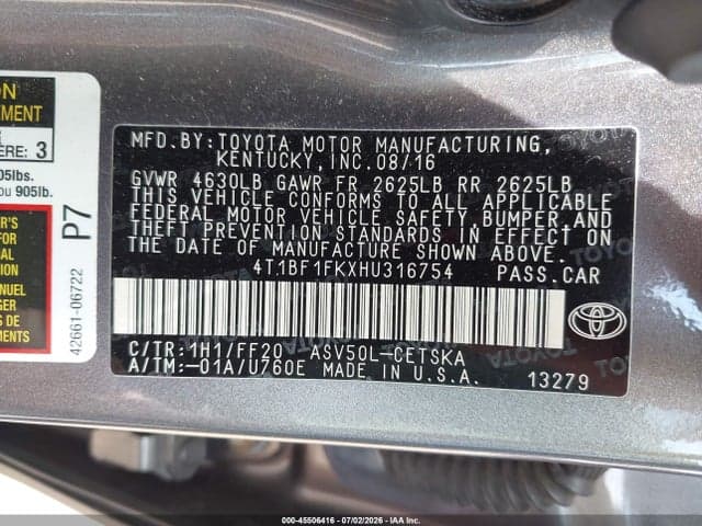 2017 TOYOTA CAMRY SE 9