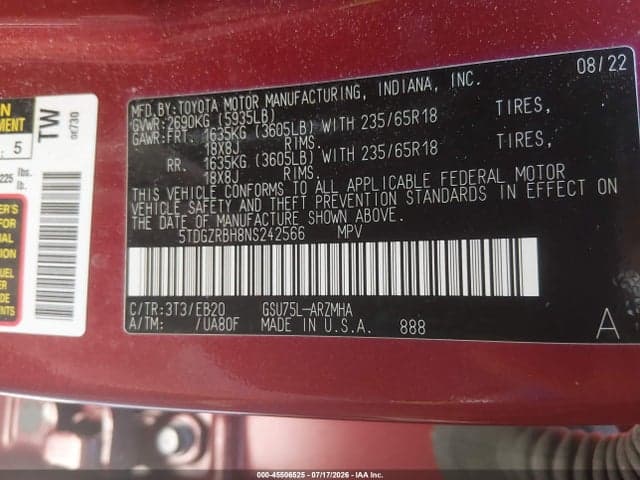 2022 TOYOTA HIGHLANDER XLE 9