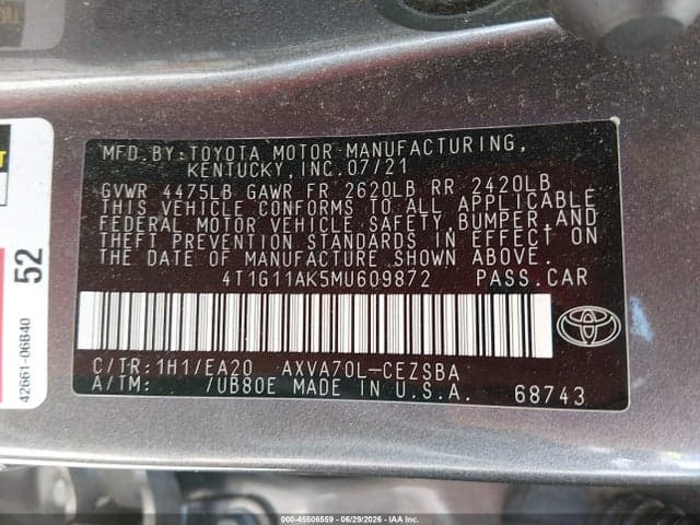 2021 TOYOTA CAMRY SE 9