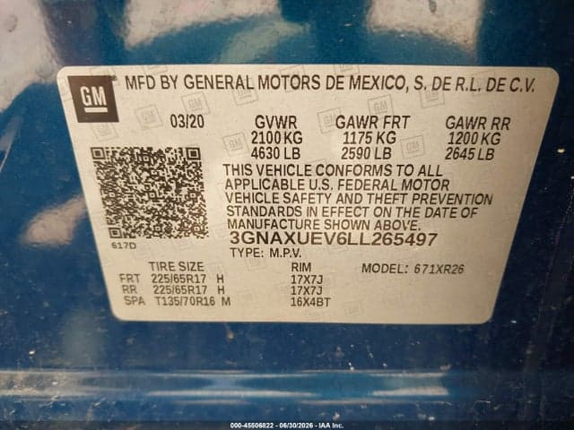 2020 CHEVROLET EQUINOX AWD LT 1.5L TURBO 9