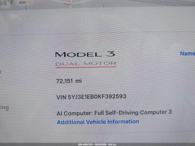 2019 TESLA MODEL 3 LONG RANGE/PERFORMANCE 7