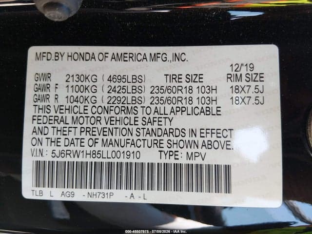2020 HONDA CR-V 2WD EX-L 9