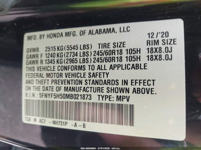 2021 HONDA PILOT 2WD EX-L 9