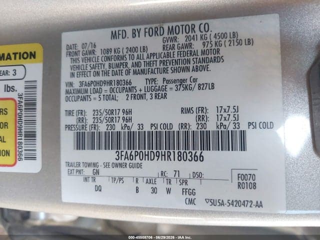 2017 FORD FUSION SE 9