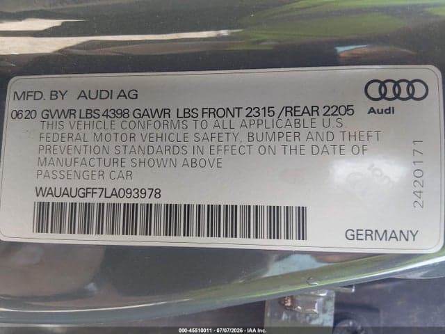 2020 AUDI A3 PREMIUM 40 TFSI FRONT-WHEEL DRIVE S TRONIC 9