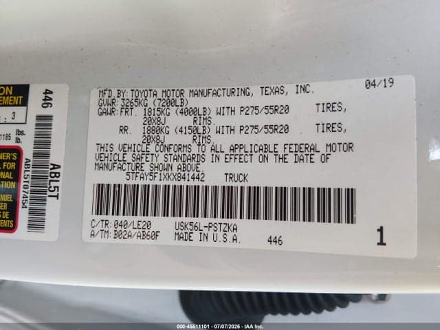 2019 TOYOTA TUNDRA PLATINUM 5.7L V8 9