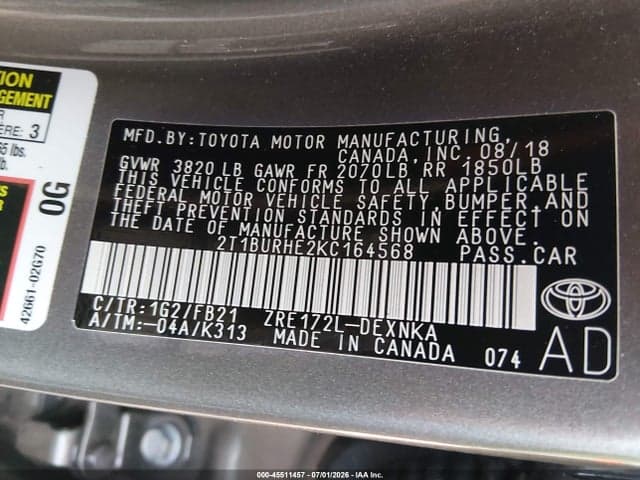2019 TOYOTA COROLLA LE 9