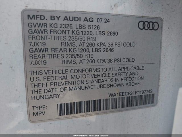 2024 AUDI Q3 PREMIUM PLUS 45 TFSI S LINE QUATTRO TIPTRONIC 9