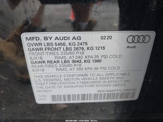 2020 AUDI Q5 PREMIUM 45 TFSI QUATTRO S TRONIC/TITANIUM PREMIUM 45 TFSI QUATTRO S TRONIC 9