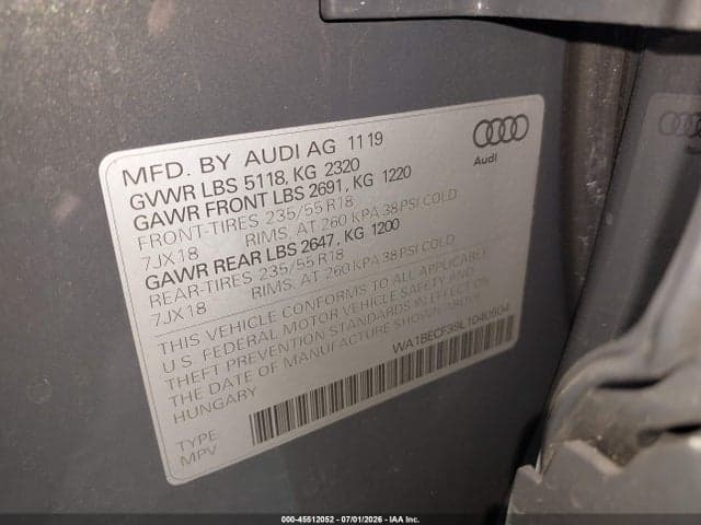 2020 AUDI Q3 PREMIUM PLUS 45 TFSI QUATTRO TIPTRONIC 9