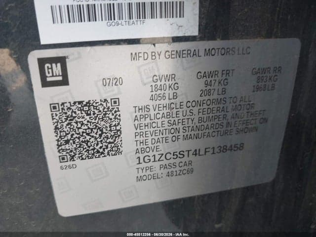 2020 CHEVROLET MALIBU FWD 1FL 9