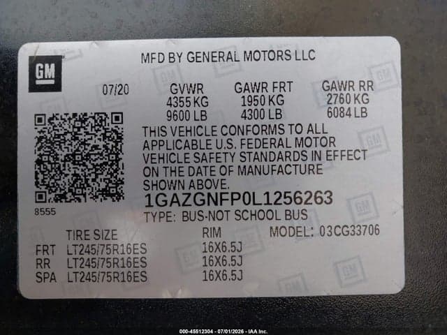 2020 CHEVROLET EXPRESS PASSENGER RWD 3500 EXTENDED WHEELBASE LS 9