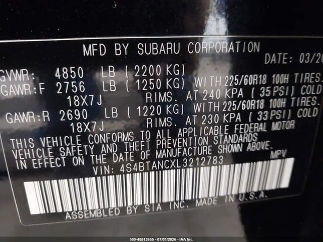 2020 SUBARU OUTBACK LIMITED 9