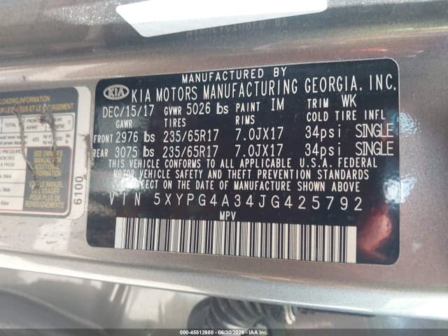 2018 KIA SORENTO 2.4L L 9