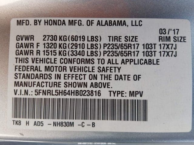 2017 HONDA ODYSSEY EX-L 9
