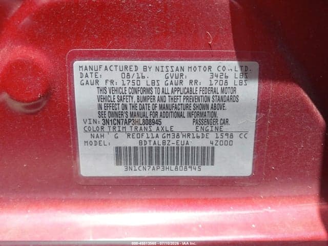 2017 NISSAN VERSA 1.6 SV 9