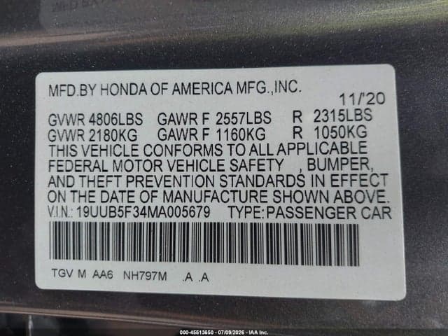 2021 ACURA TLX STANDARD 9