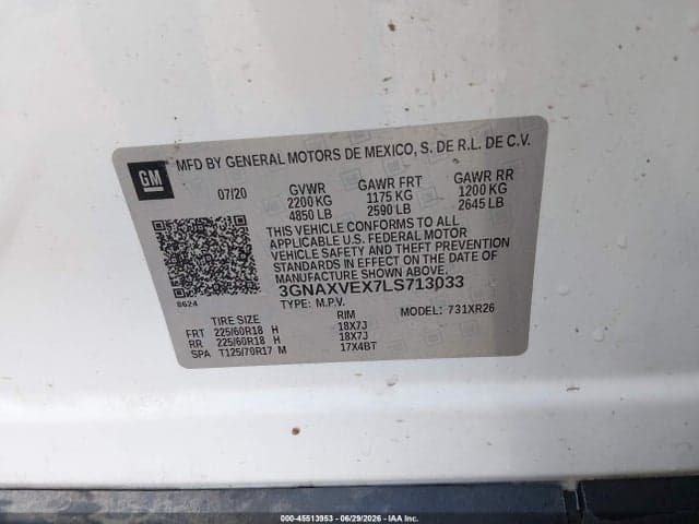 2020 CHEVROLET EQUINOX AWD LT 2.0L TURBO 9