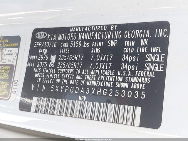 2017 KIA SORENTO 2.4L LX 9