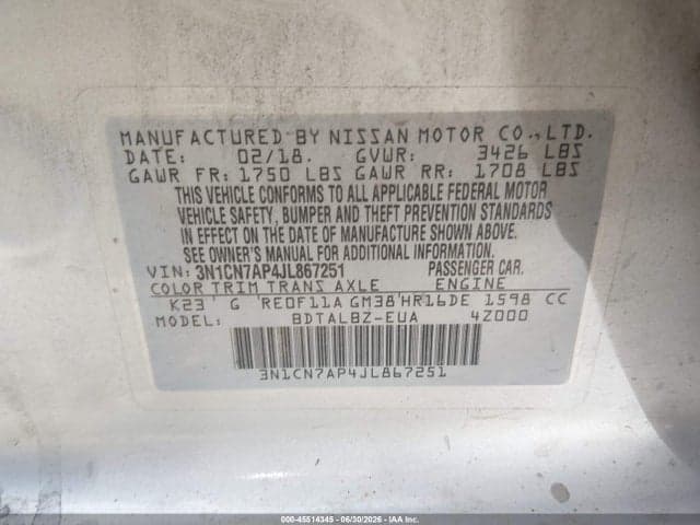 2018 NISSAN VERSA 1.6 SV 9