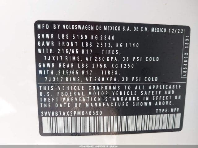 2023 VOLKSWAGEN TIGUAN 2.0T S 9
