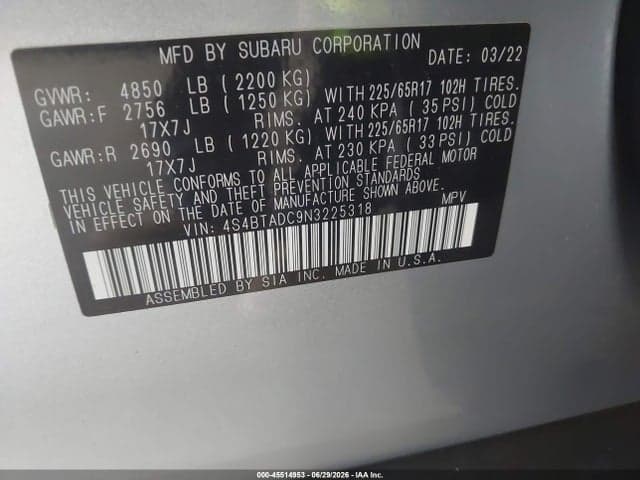 2022 SUBARU OUTBACK PREMIUM 9