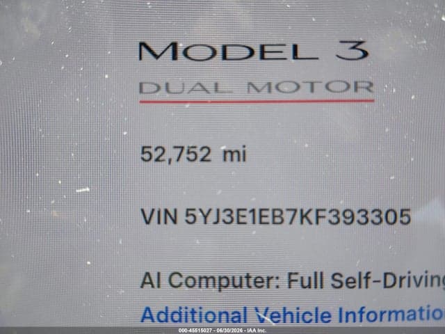 2019 TESLA MODEL 3 LONG RANGE/PERFORMANCE 15