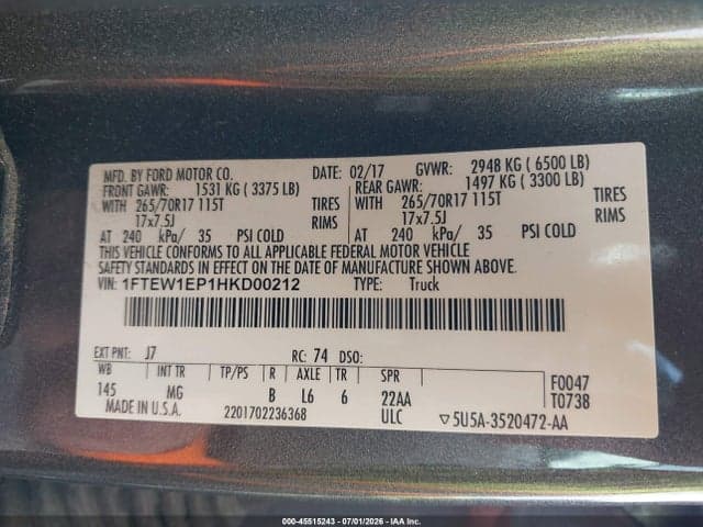 2017 FORD F-150 LARIAT/XL/XLT 9