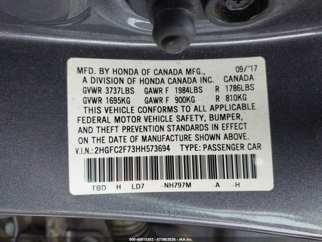 2017 HONDA CIVIC EX 9