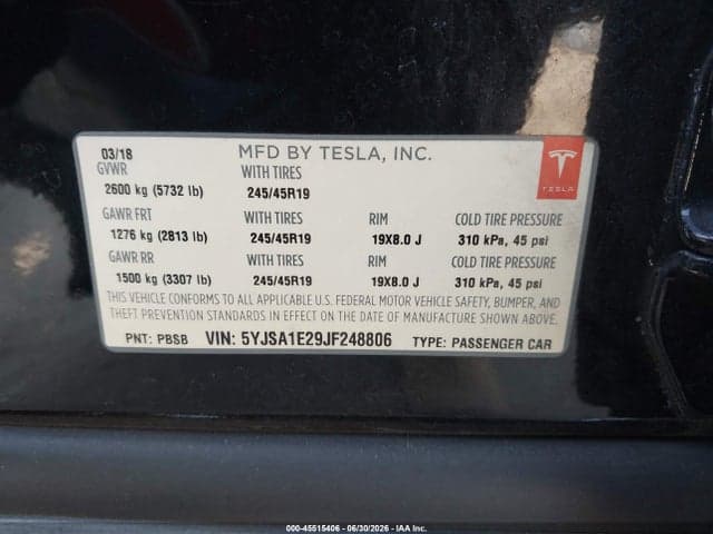2018 TESLA MODEL S 100D/75D/P100D 9