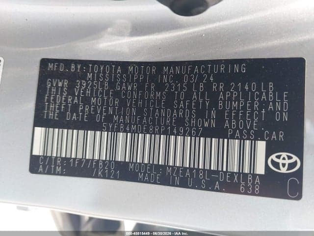 2024 TOYOTA COROLLA LE 9