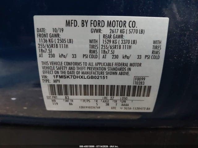 2020 FORD EXPLORER XLT 9