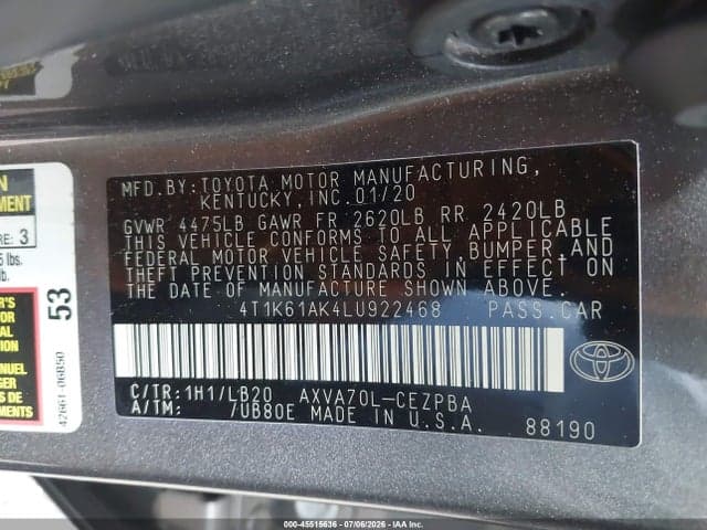 2020 TOYOTA CAMRY XSE 9